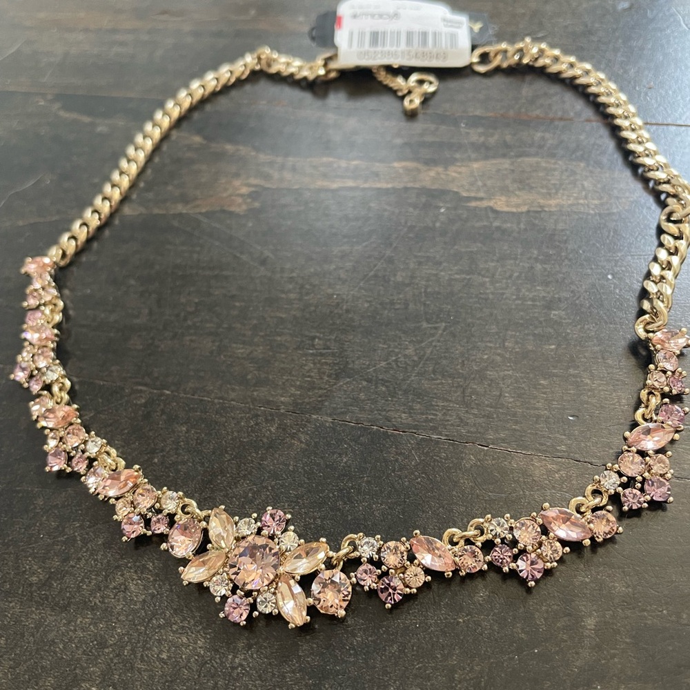 Gold-Tone Pink Crystal Statement Necklace